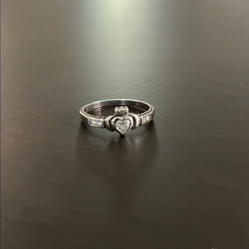 Silver and Crystal Claddagh Heart Ring
